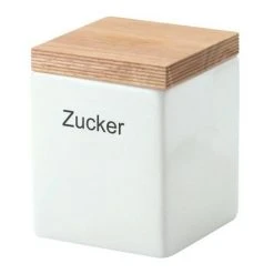 Continenta Vorratsdose Quadratisch Aus Keramik Mit Holzdeckel 10 Cm/ 10 Cm/ 16,5 Cm, 1000 Ml